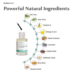 DERMATOOL tea tree and vitamins highlights natural ingredients supporting healthy nail appearance.