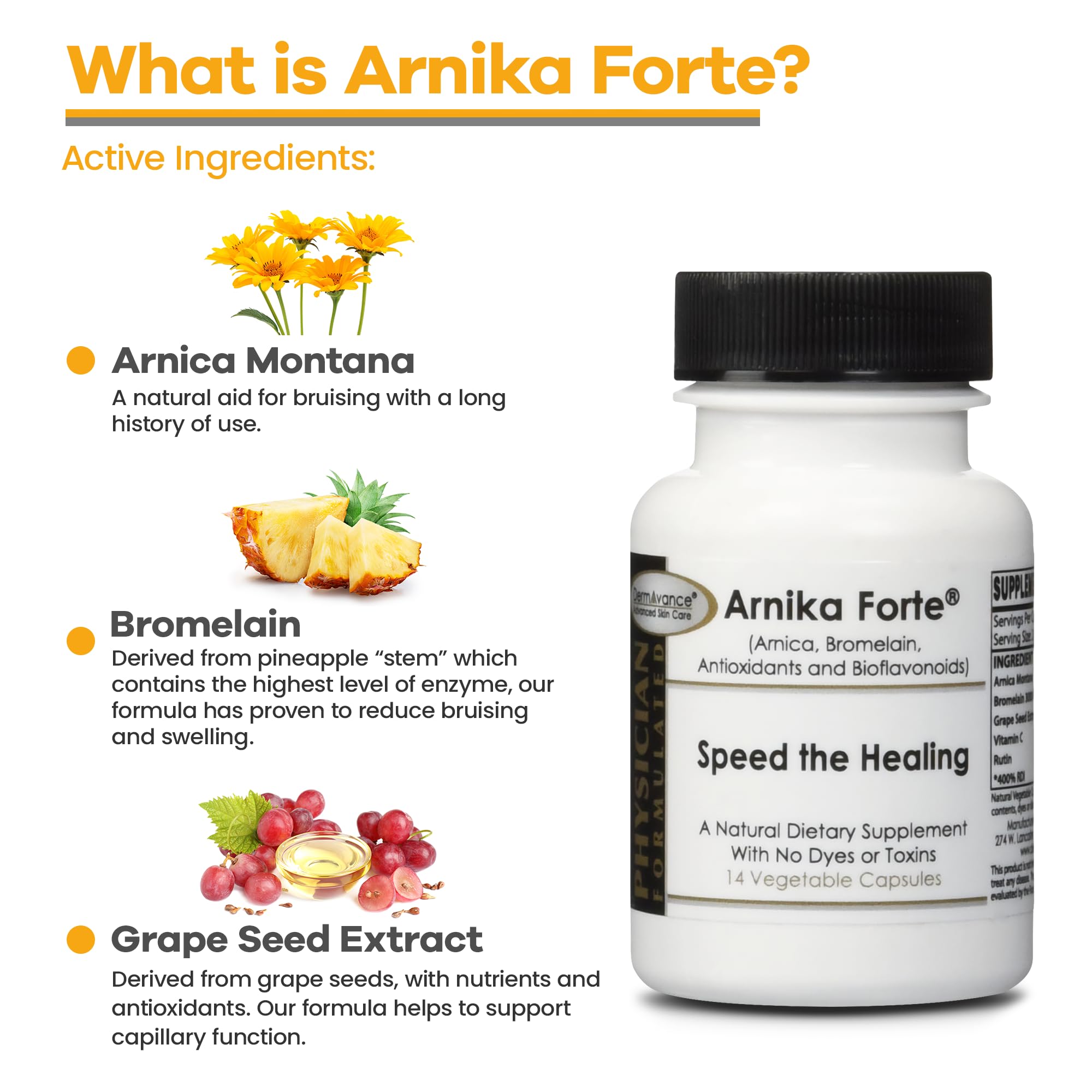 DermAvance Arnika Forte capsules closeup in a bottle