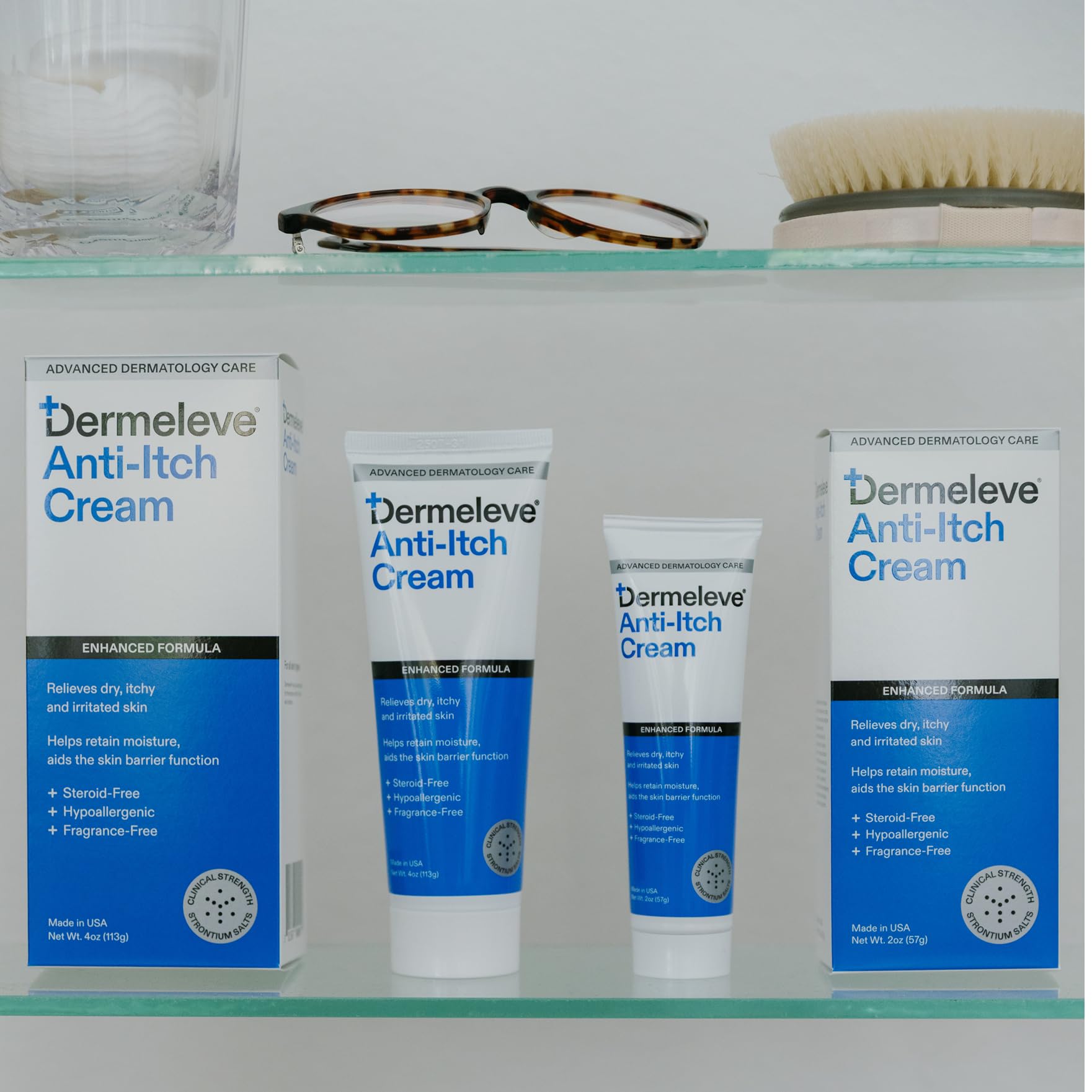 Dermeleve anti-itch cream applied over larger areas for full-body use.