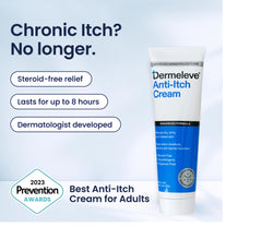 Dermeleve steroid-free anti-itch cream application highlighting quick relief