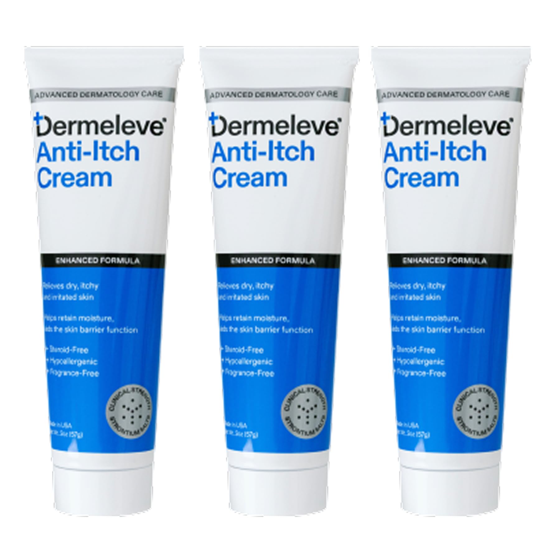 Dermeleve steroid-free anti-itch cream tube application for fast relief on sensitive areas.