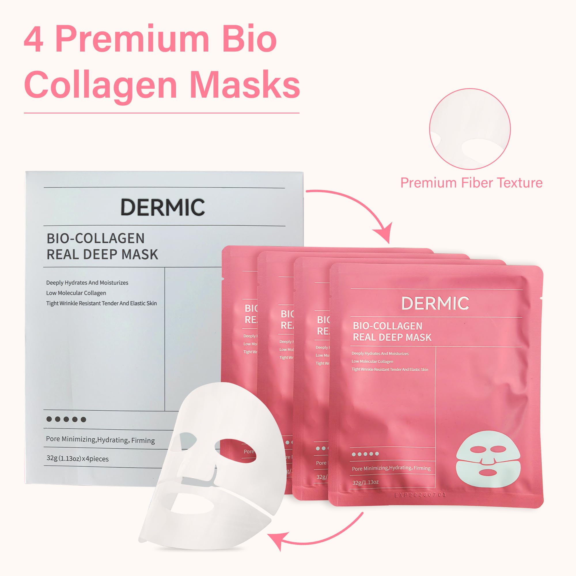 DERMIC Four-Pack offers convenient, individually wrapped masks for routine care.
