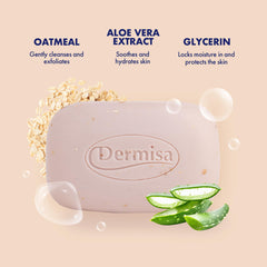 Dermisa oatmeal bar ingredients with oats and aloe for soothing hydration