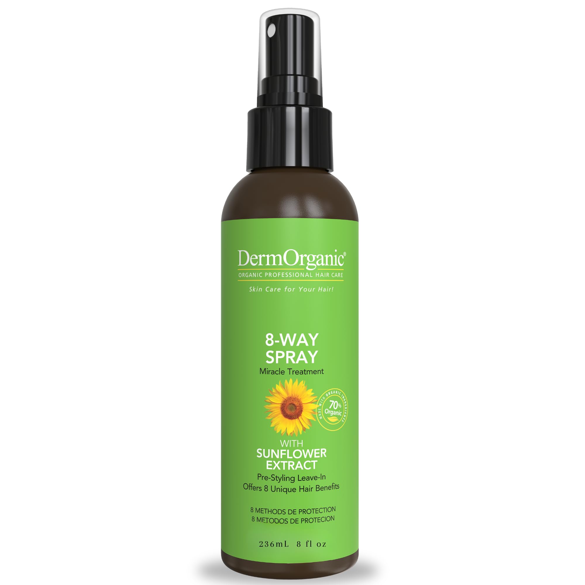DermOrganic 8-Way Thermal Spray heat protection for color-treated hair