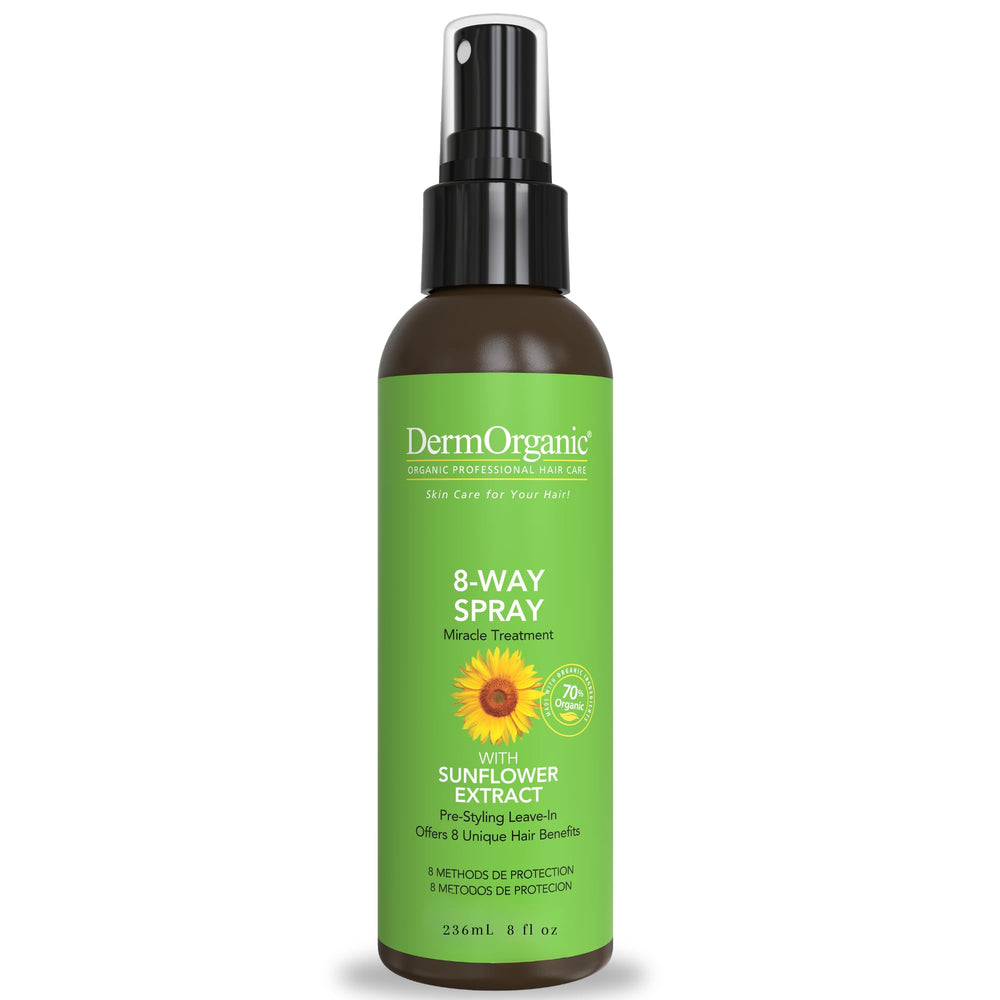 DermOrganic 8-Way Thermal Spray heat protection for color-treated hair