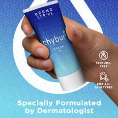 Dermoscribe Ichybum cream on skin spot shows quick-absorbing, light feel.