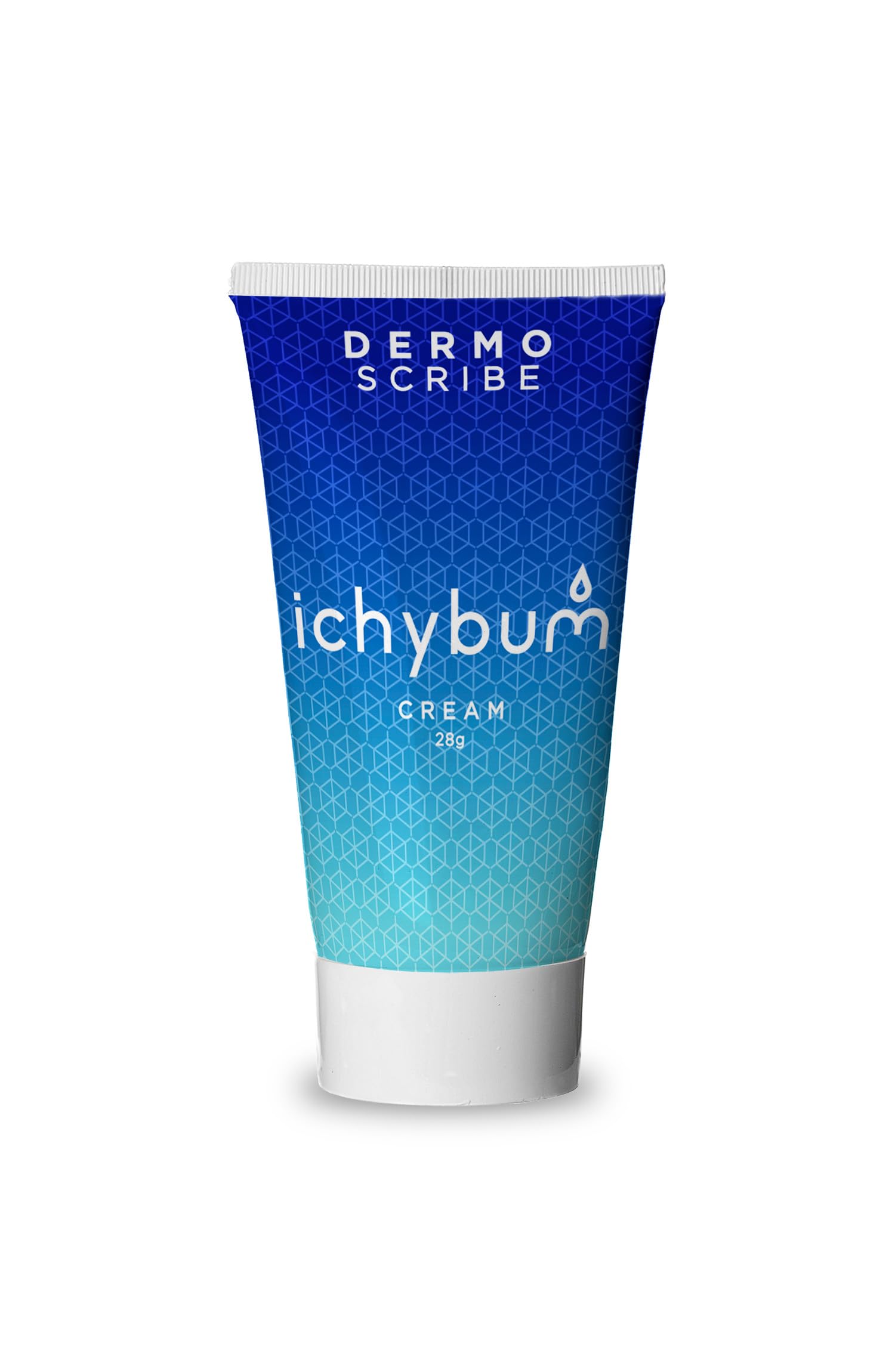 Dermoscribe Ichybum cream tube closeup shows dermatologist-grade formula for sensitive areas.