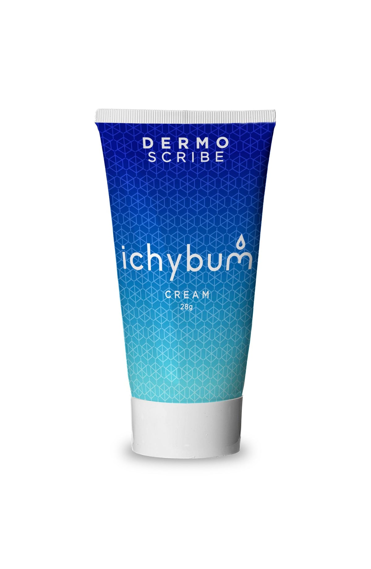 Dermoscribe Ichybum cream tube closeup shows dermatologist-grade formula for sensitive areas.