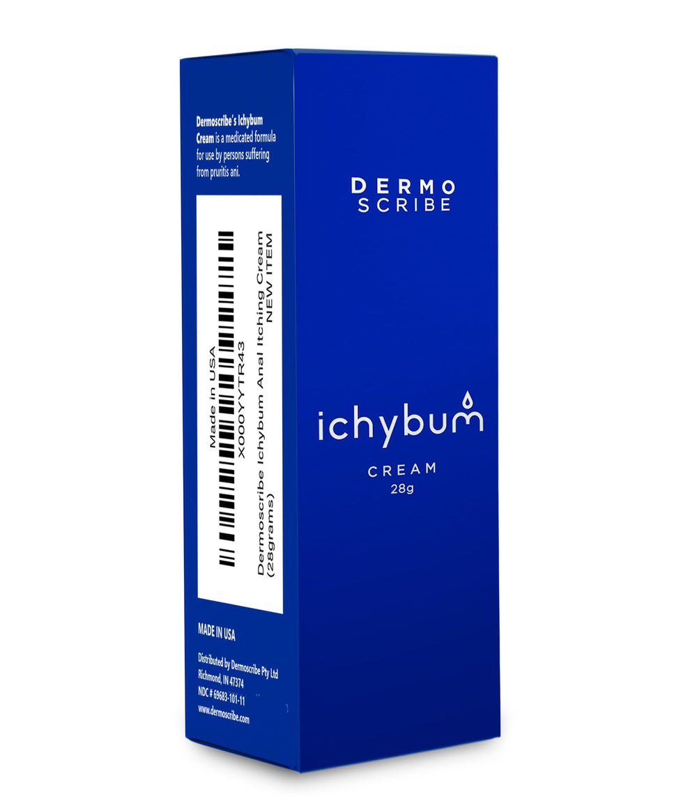Dermoscribe Ichybum packaging display reveals the 28g tube benefits.