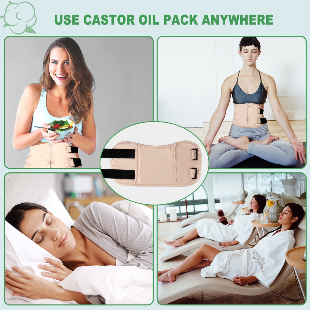 All kit components: castor oil pack wrap, cotton flannel, PUL layers and straps