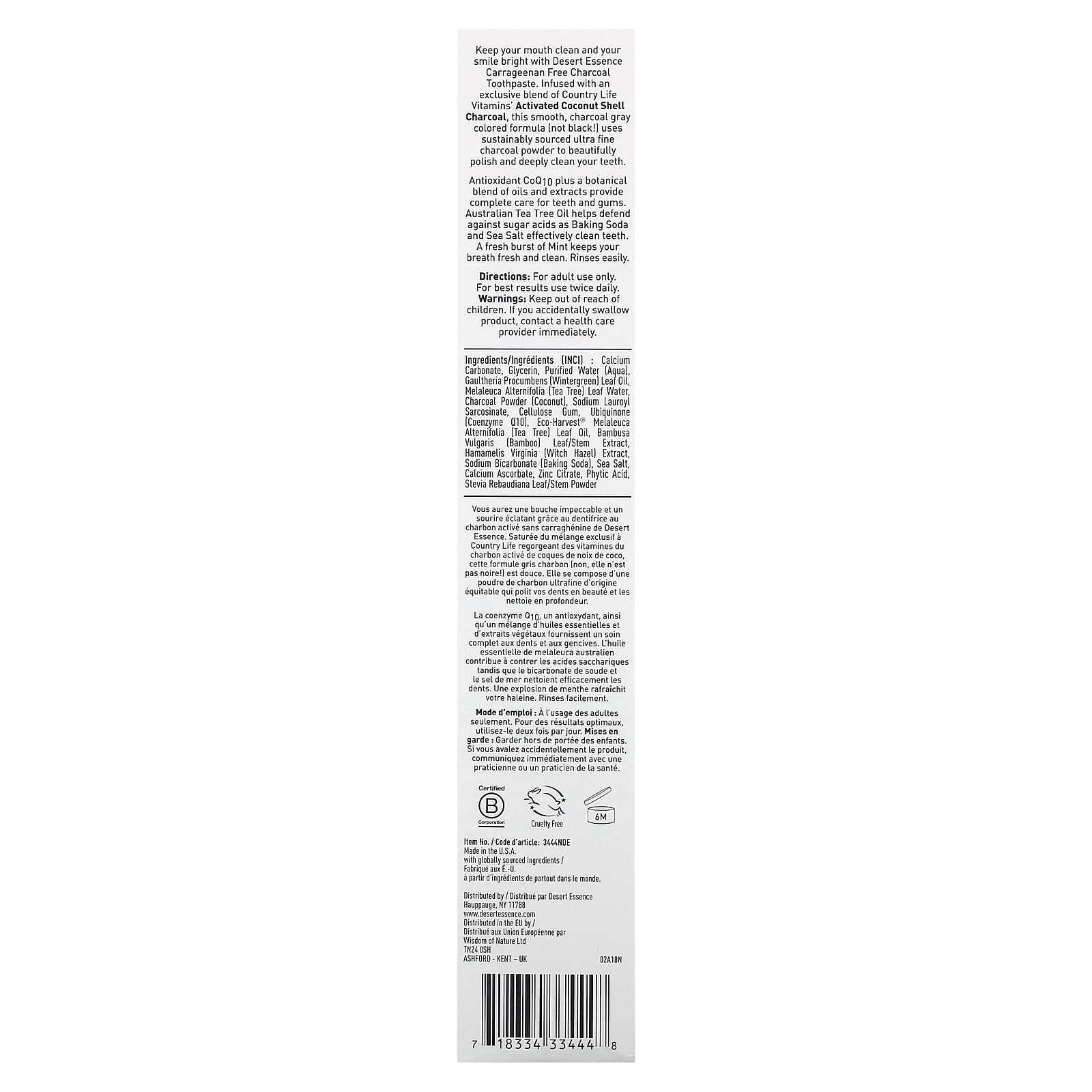 Tea Tree Oil component in Desert Essence Charcoal Toothpaste