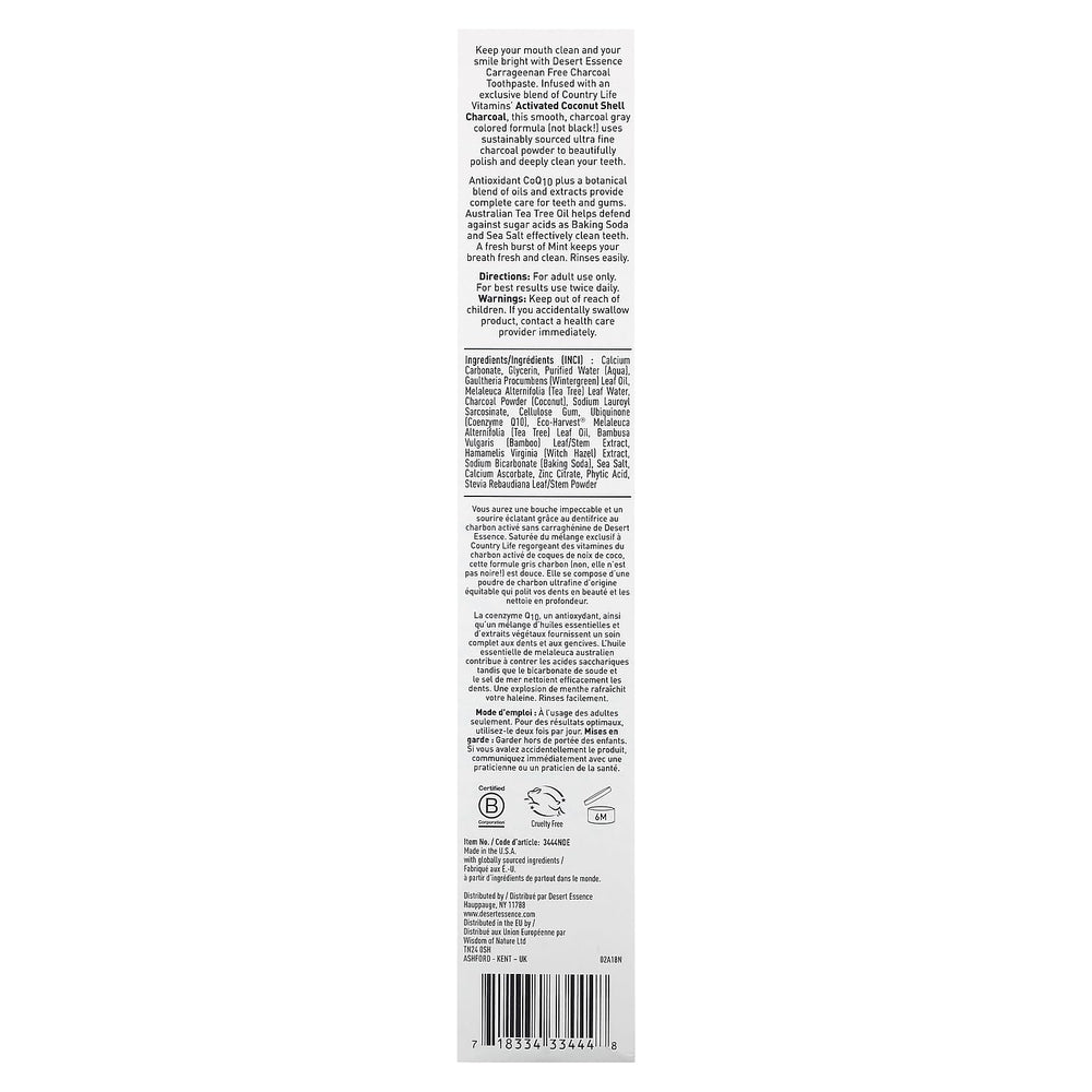 Tea Tree Oil component in Desert Essence Charcoal Toothpaste