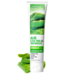 Desert Essence Aloe & Tea Tree Oil Toothpaste Peppermint tube with packaging