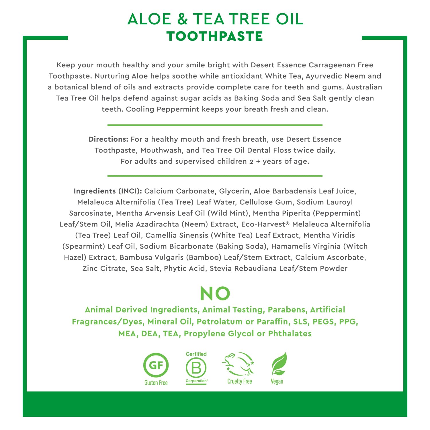 Close-up of Desert Essence toothpaste with Aloe and Tea Tree Oil