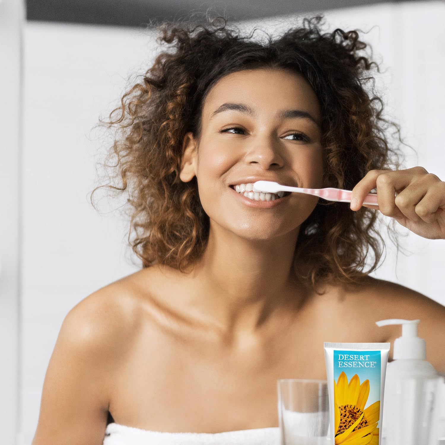 Back label showing ingredients and cautions on Desert Essence toothpaste