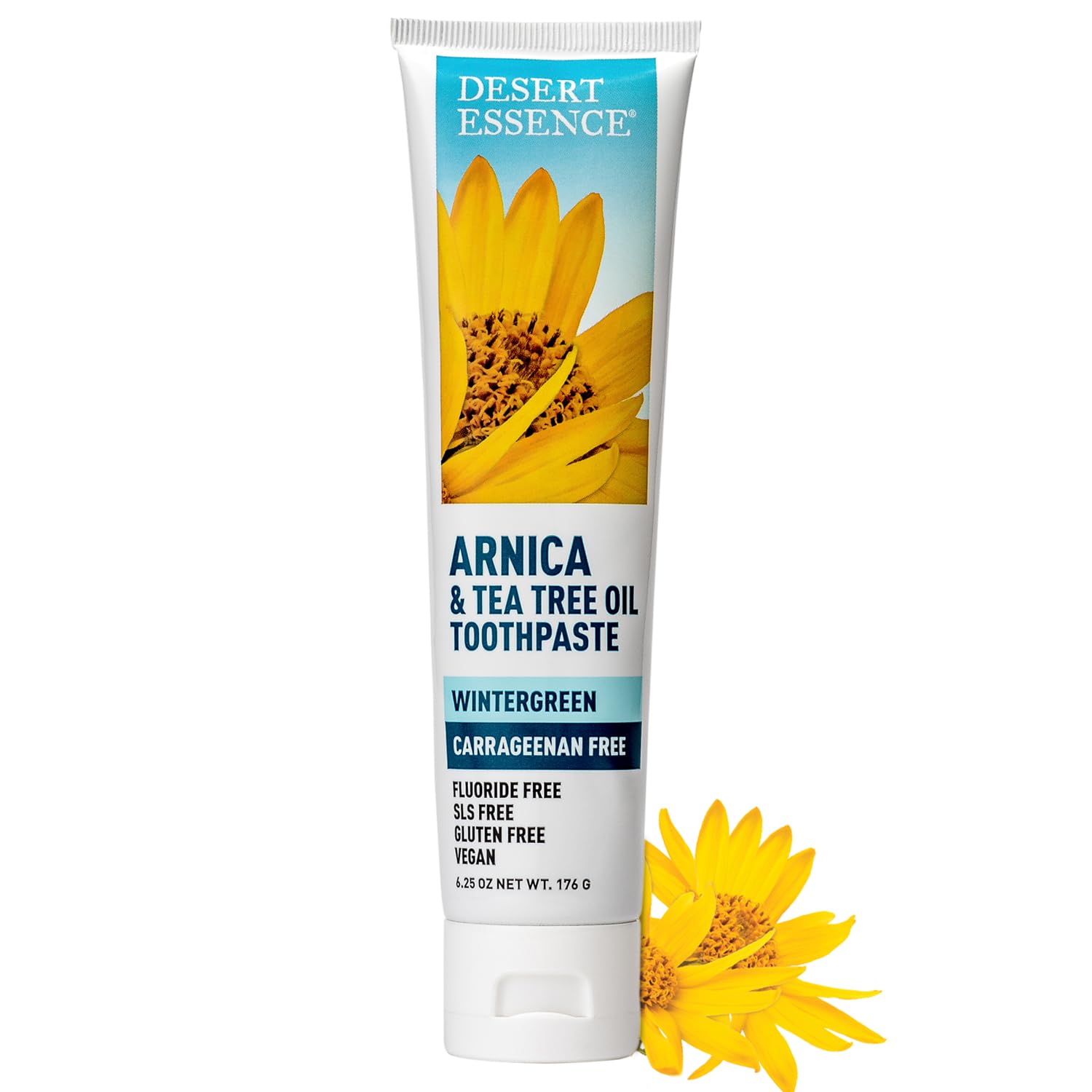Front view of Desert Essence Arnica & Tea Tree Oil Toothpaste 6.5 oz