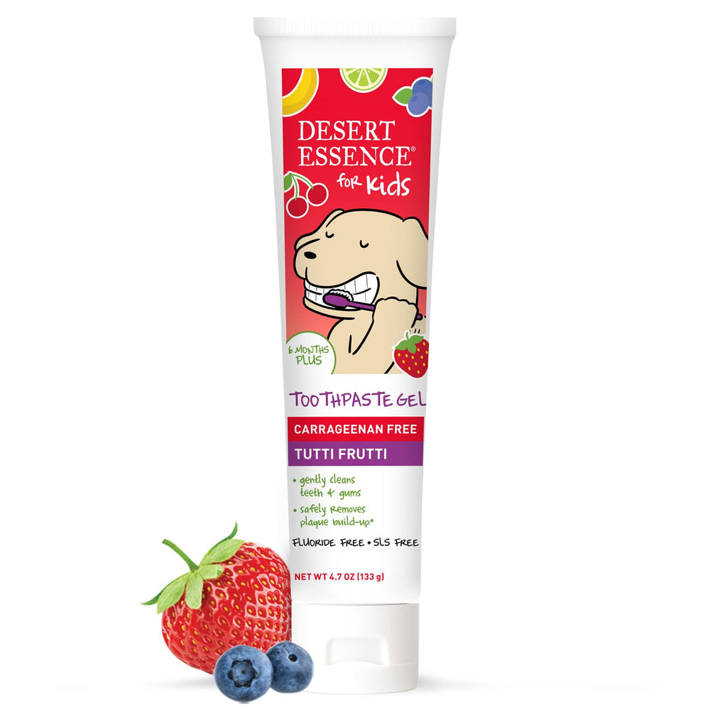 Desert Essence Fluoride-Free Toothpaste Gel for Kids Tutti Frutti 4.7oz packaging
