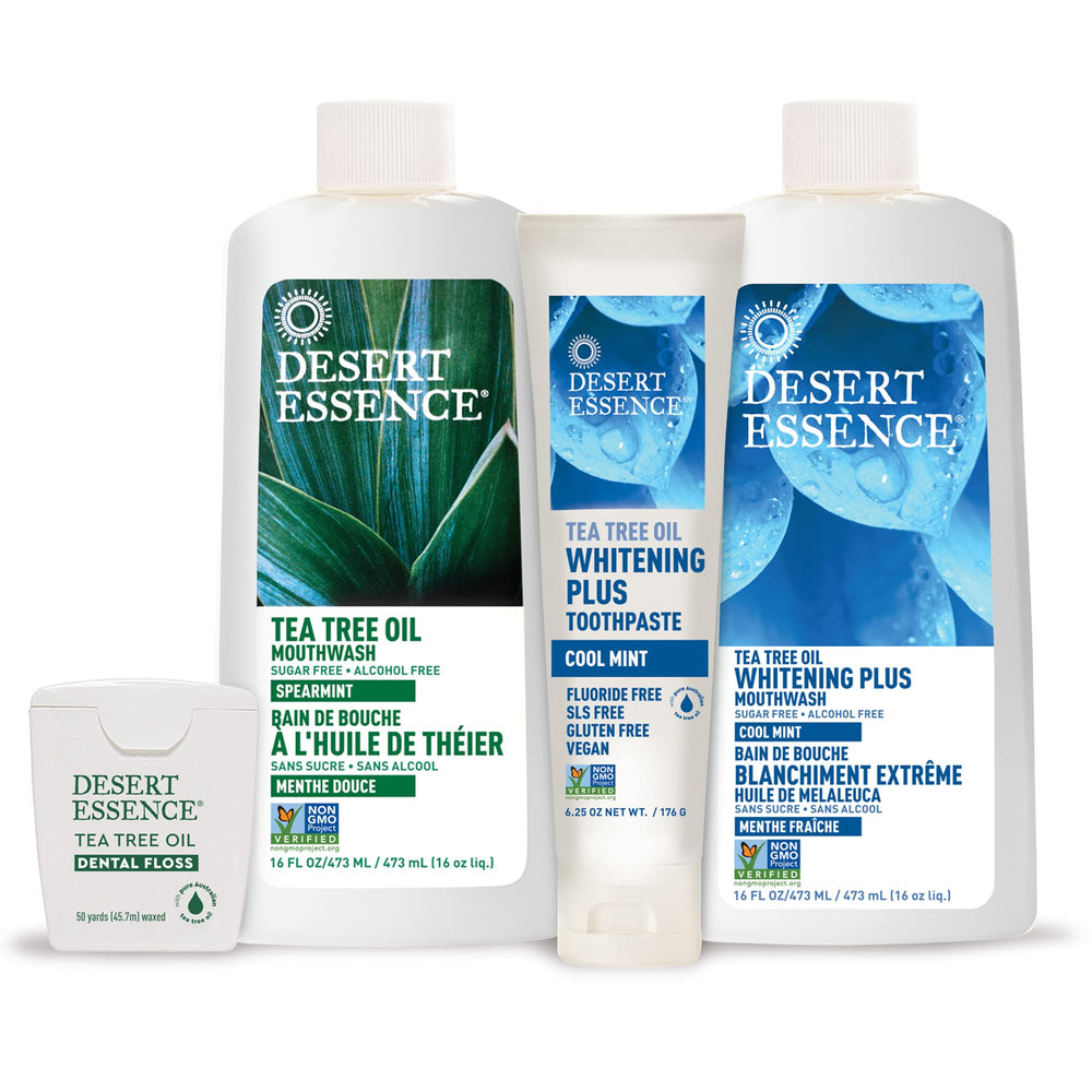 Desert Essence Tea Tree Mouthwash product shot with mint