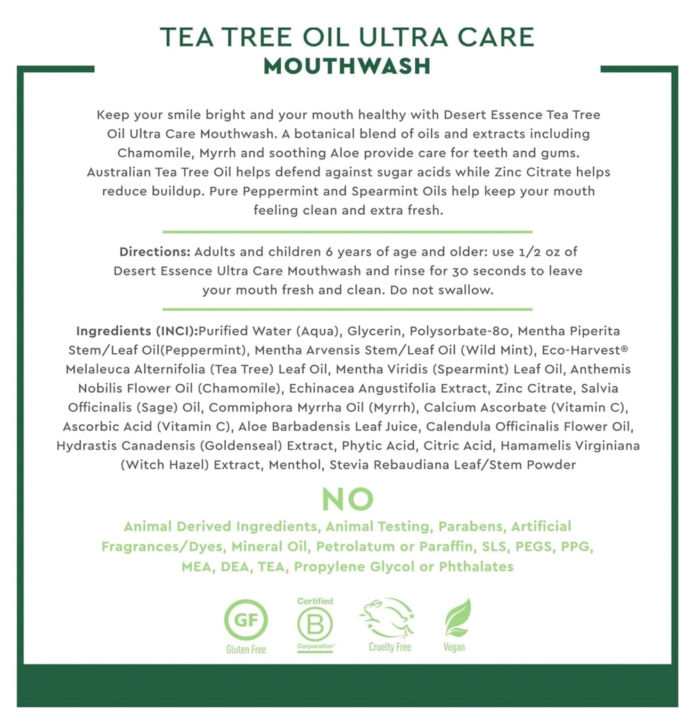 Splash of Desert Essence Tea Tree Oil Mouthwash Mega Mint