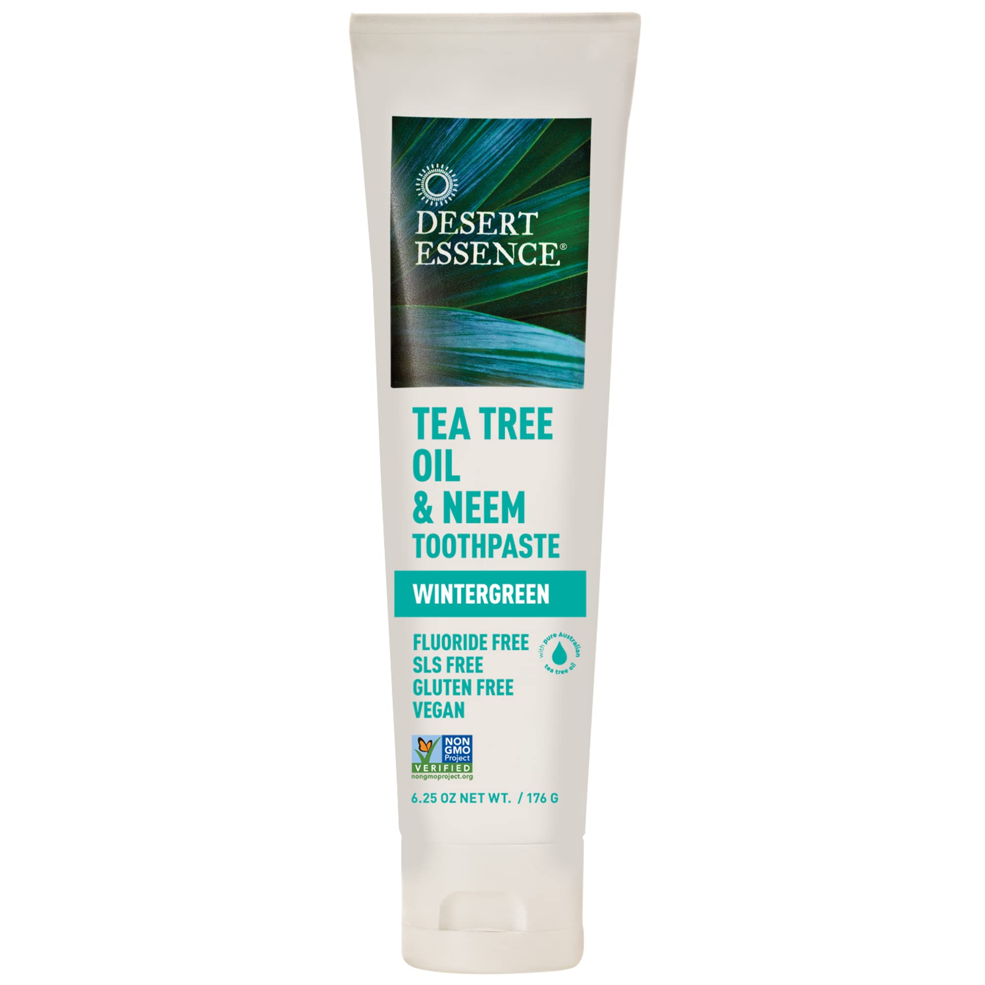 Front view of Desert Essence Tea Tree Oil & Neem Toothpaste 6.25 oz