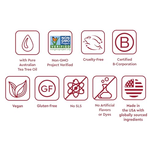 Ingredients panel showing baking soda bamboo stem fiber and tea tree oil