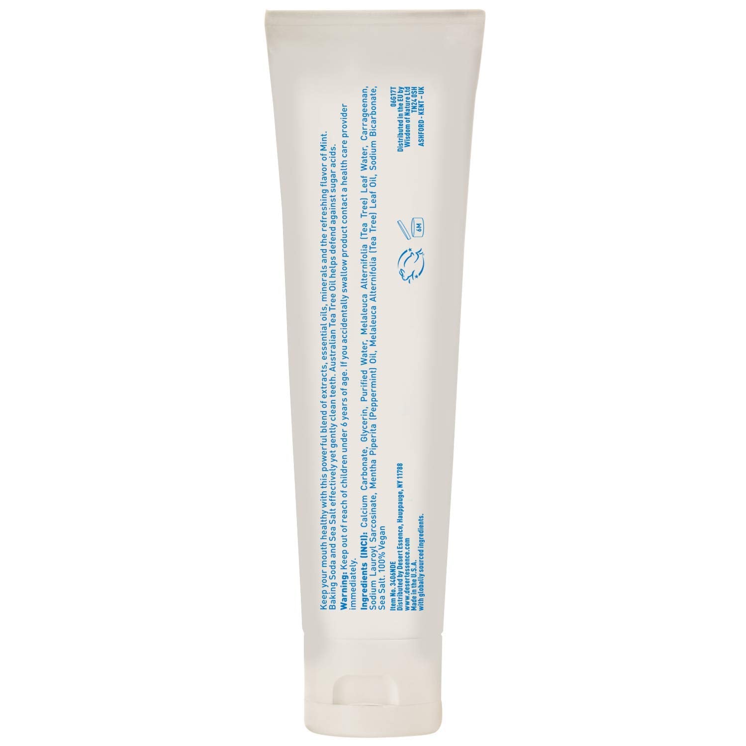 Close-up of Desert Essence Tea Tree Oil Toothpaste Mint label