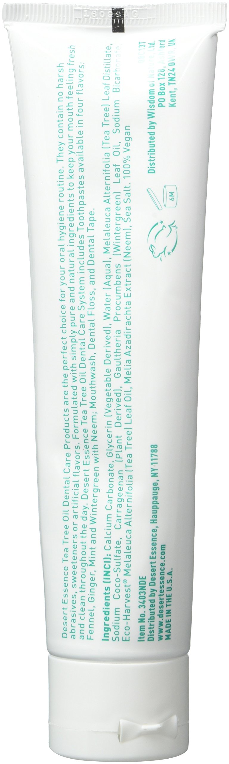 Close-up of Desert Essence Tea Tree Oil Wintergreen Toothpaste tube