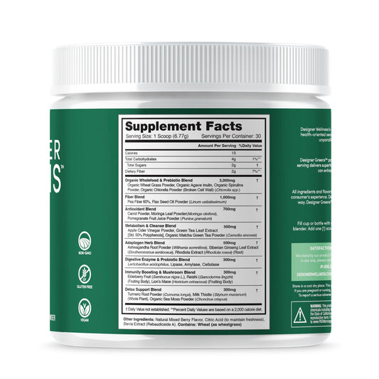 Close-up of product label highlighting vegan and non-GMO claims.
