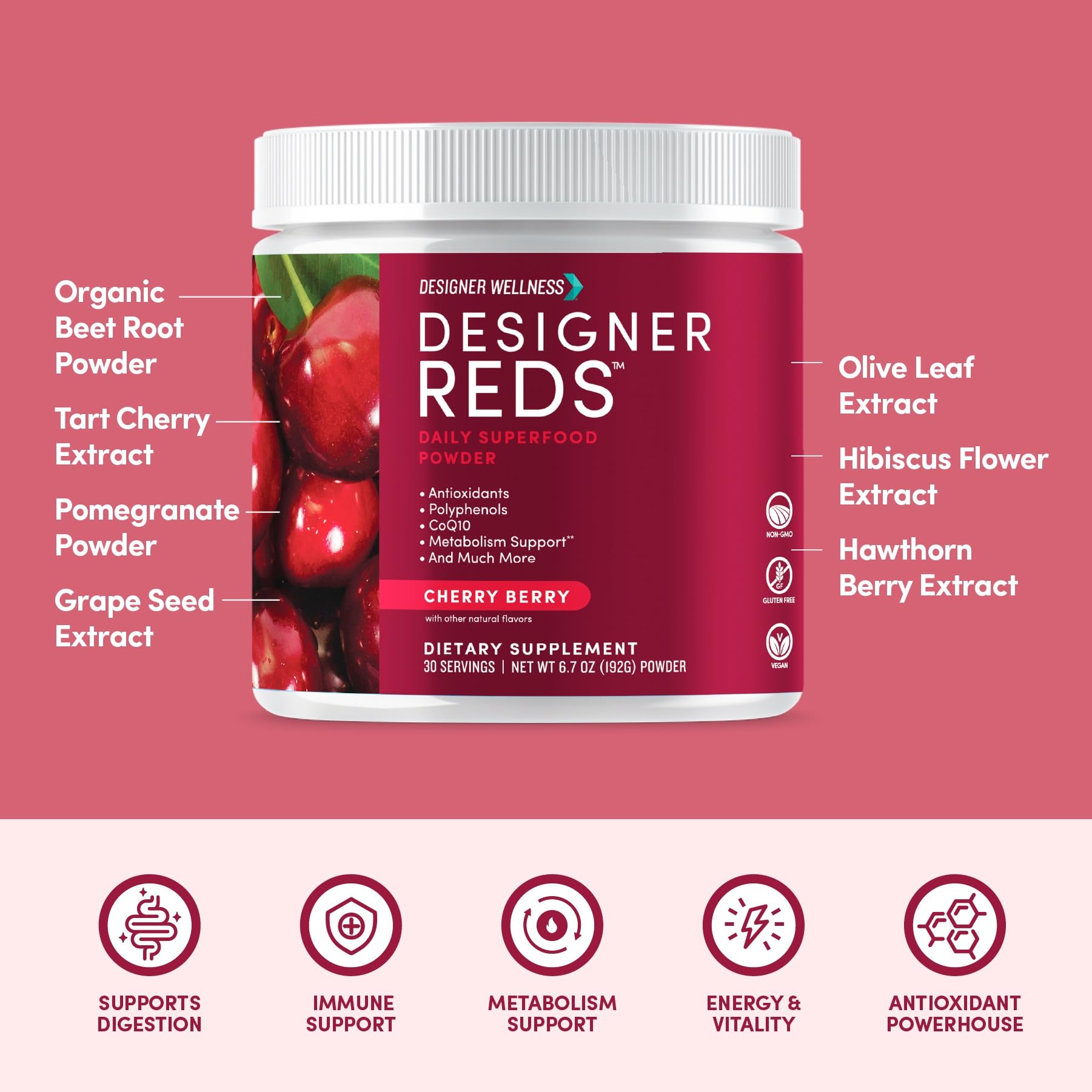 Ingredients highlighting beet root and natural extracts