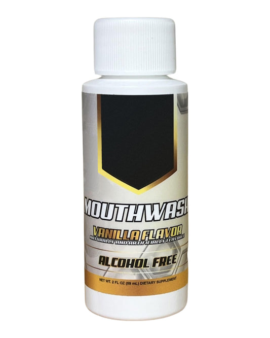 Close-up of Detox Pack mouthwash label highlighting detox blend