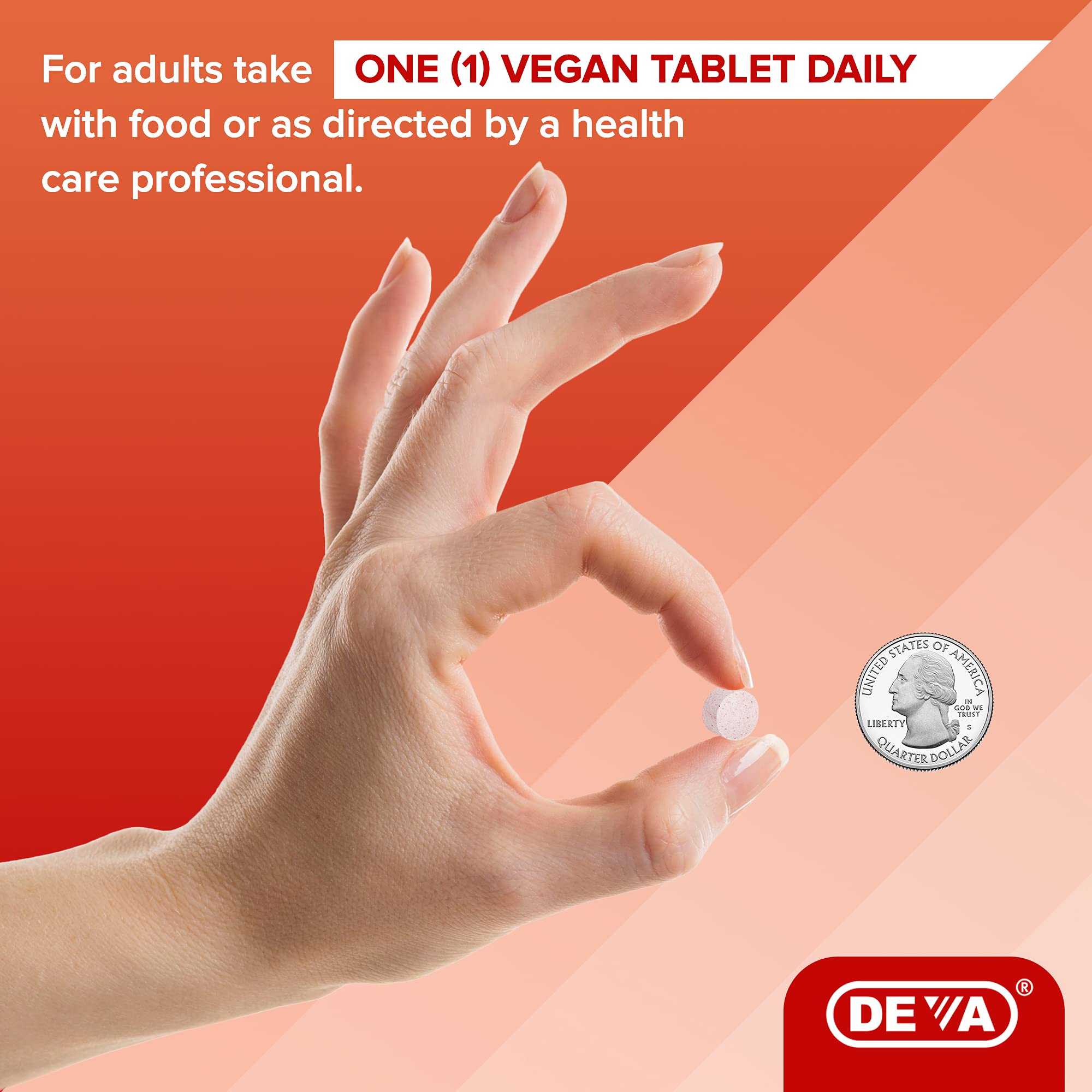 90-leaflet bottle of DEVA vegan B12 lemon flavor