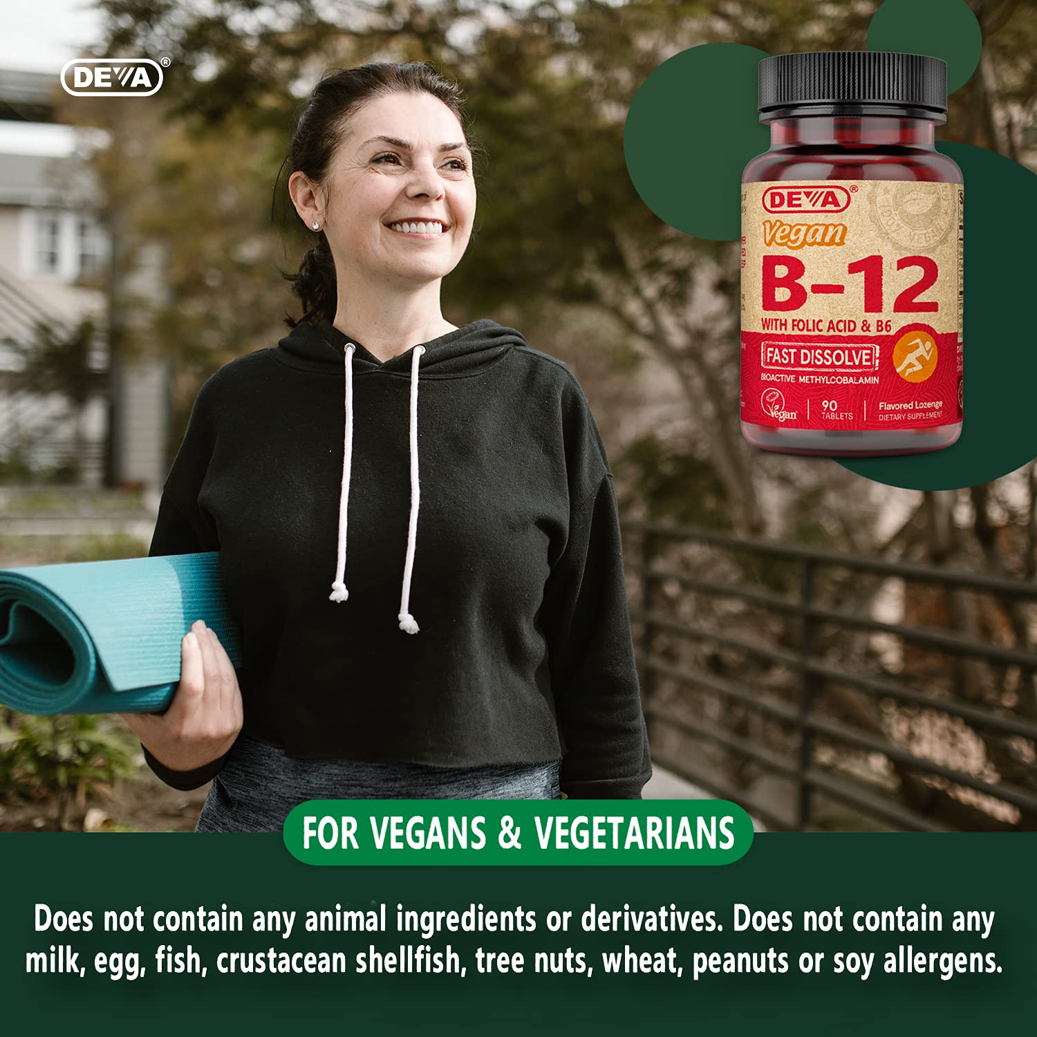 DEVA B12 vegan supplement packaging and bottle