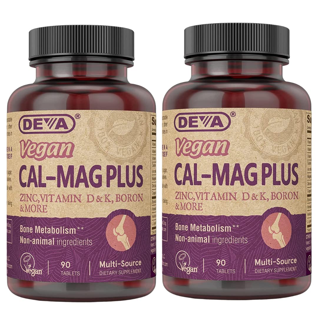 Hero image showing DEVA Calcium Magnesium Plus 2-Pack bottles