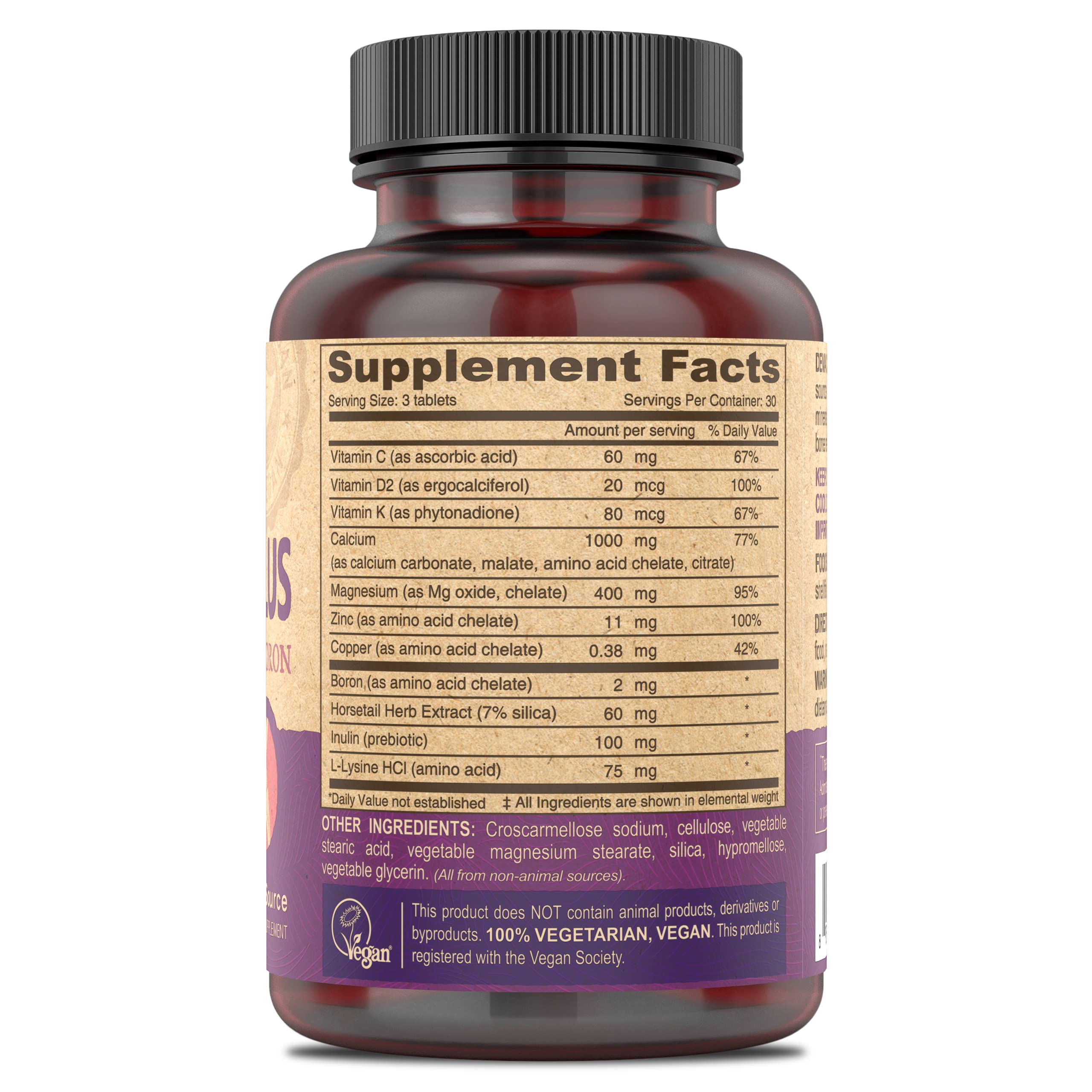 Diagram showing four absorbable calcium sources used in DEVA supplement