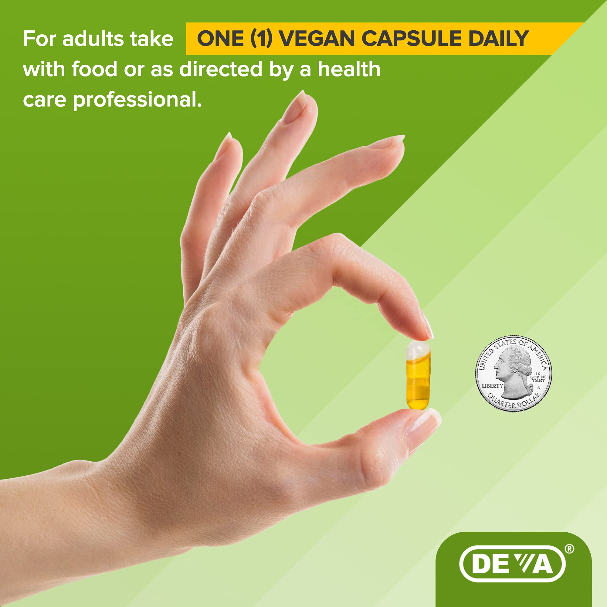 Vegan symbol and DEVA logo on packaging