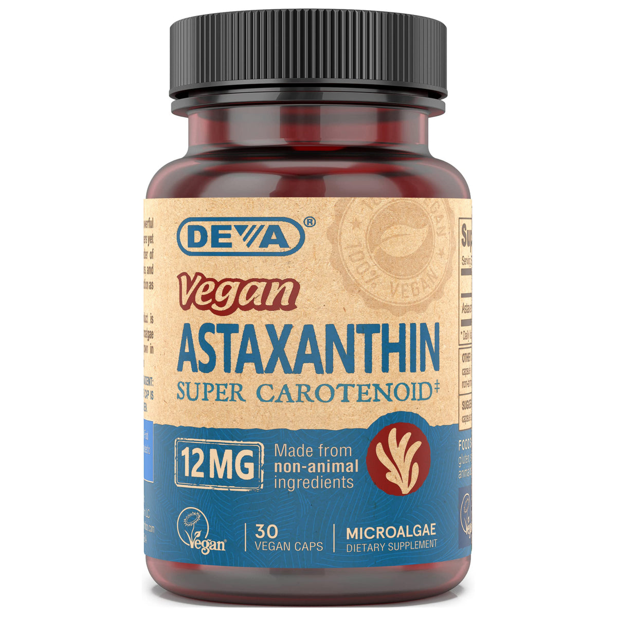 DEVA Nutrition Astaxanthin 12mg vegan capsule bottle – front view
