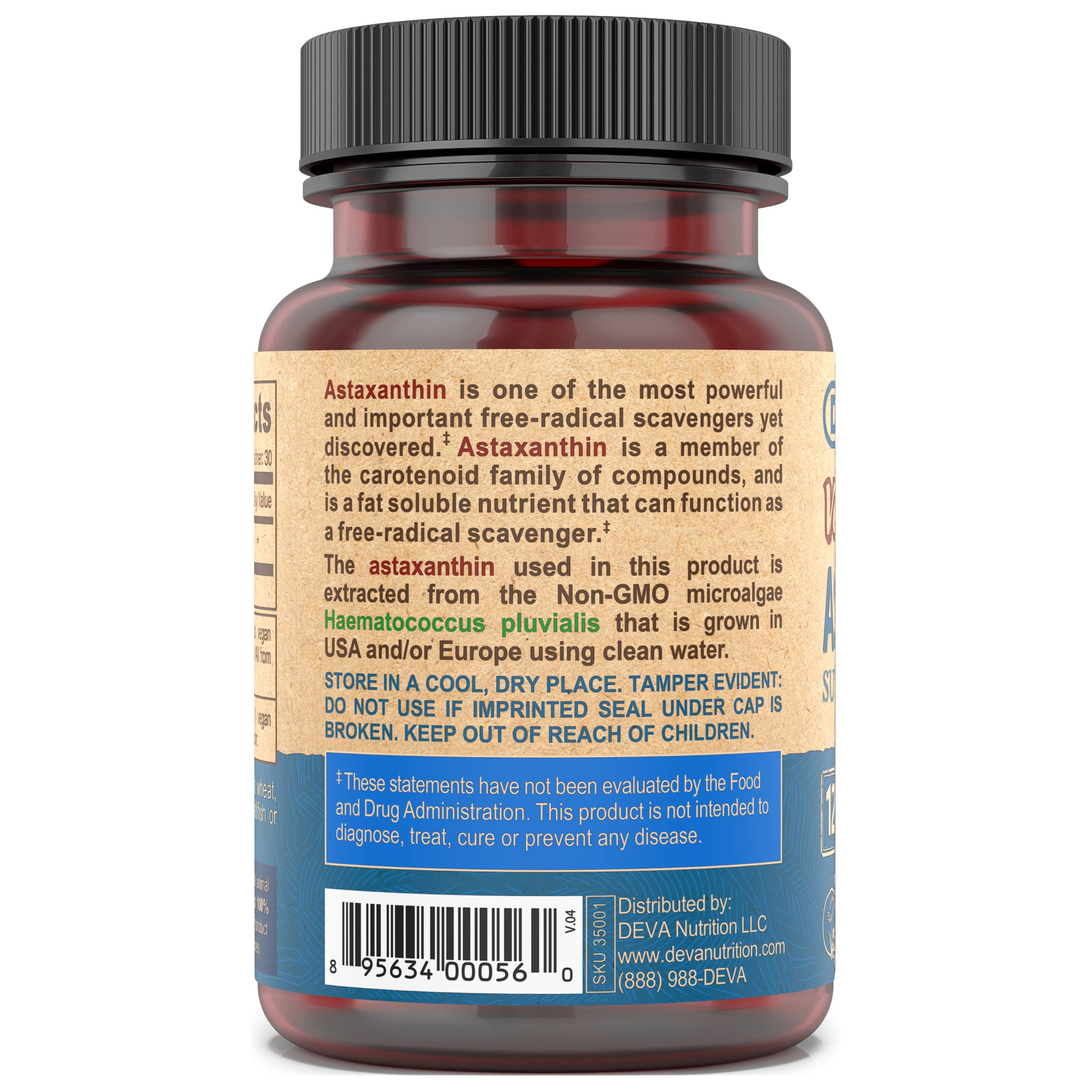 Product packaging and branding for DEVA Astaxanthin 12mg