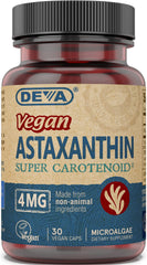 Front view of DEVA Nutrition Astaxanthin 4mg vegan bottle (30 capsules, 2-pack)