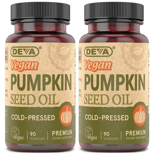 DEVA Vegan Pumpkin Seed Oil bottle with 90 capsules label