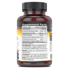 Ingredient blend showing quercetin, zinc, elderberry, echinacea and oregano