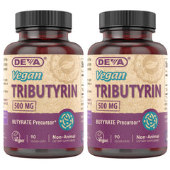 DEVA Tributyrin capsule close-up highlighting vegan gut support.