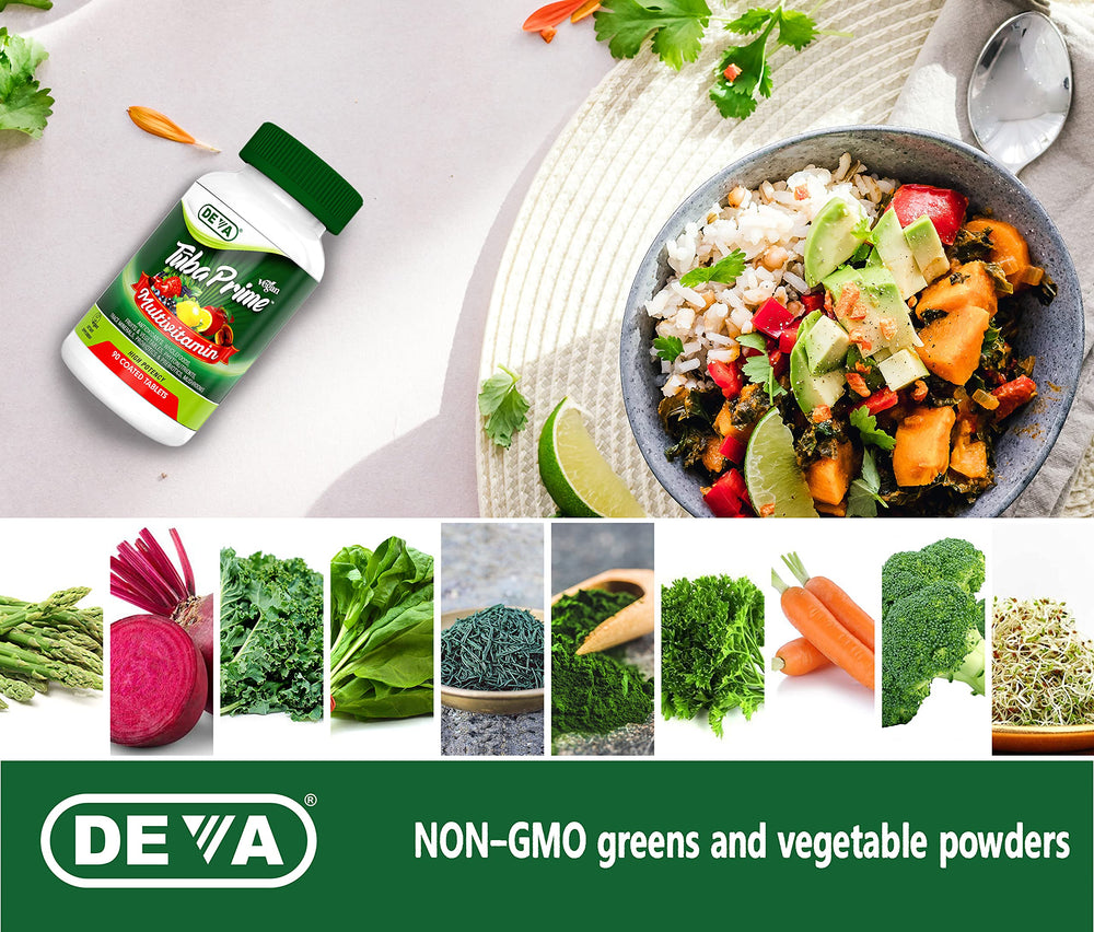 No preservatives, coated tablets and Vegan Society certification icons