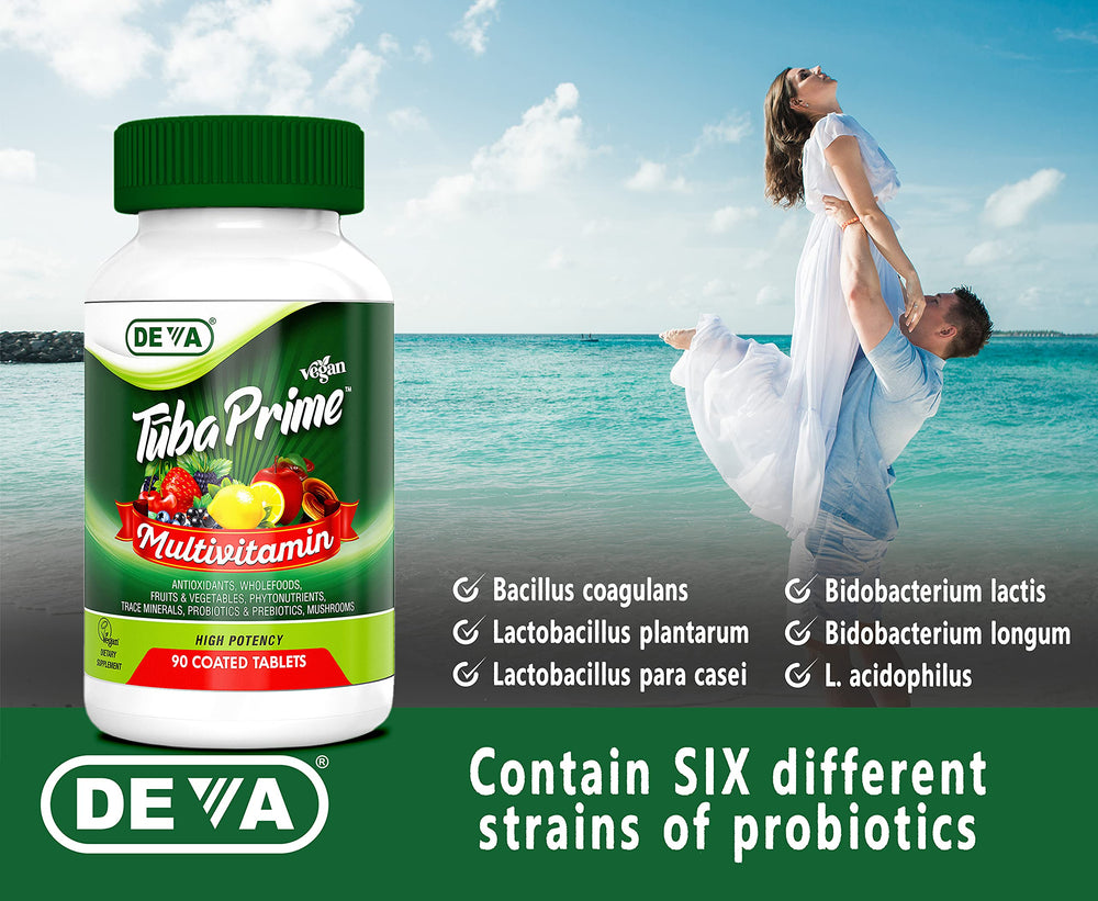 90-tablet bottle of DEVA Tuba Prime Vegan Multivitamin