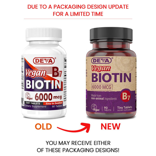 Bottle of DEVA Vegan Biotin 6000 mcg 90-count