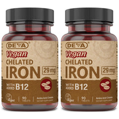 DEVA Nutrition Vegan Chelated Iron 29 mg with B-12 – 90 Tablets (2-Pack) bottle
