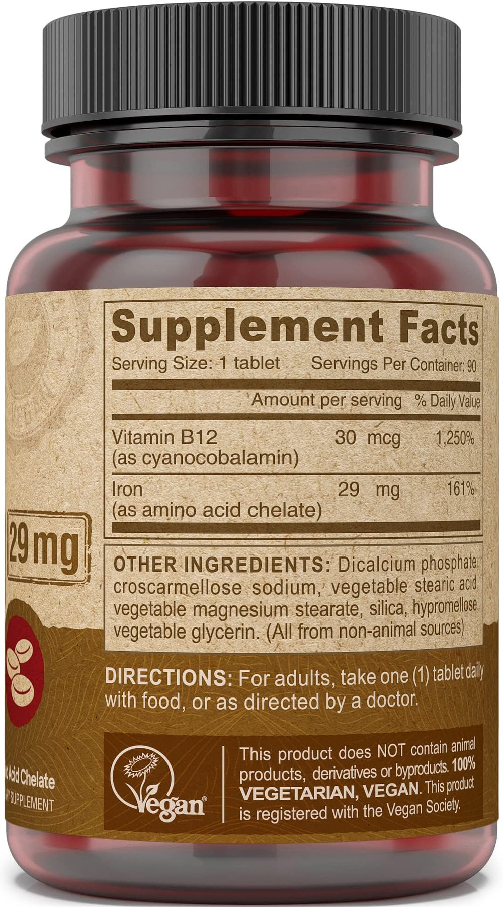 All vegan chelated iron supplement with 29 mg iron