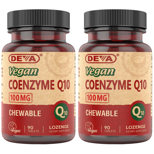 DEVA Vegan CoQ10 100mg bottle with Pack 2 packaging