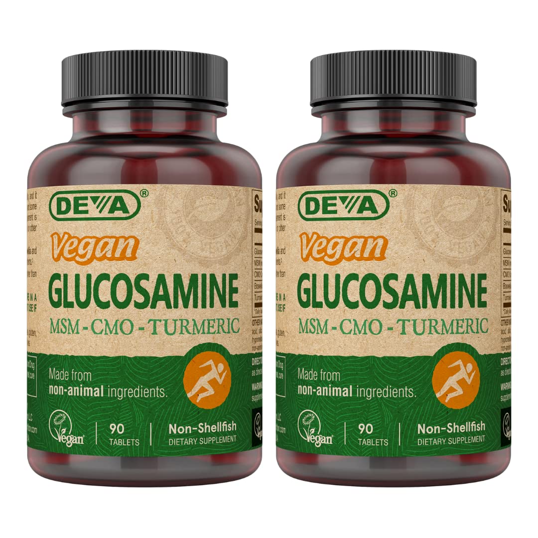 DEVA Glucosamine-MSM-CMO Turmeric bottle and 2-pack packaging