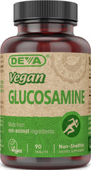 Front view of DEVA Vegan Glucosamine Tablets bottle (90-count)