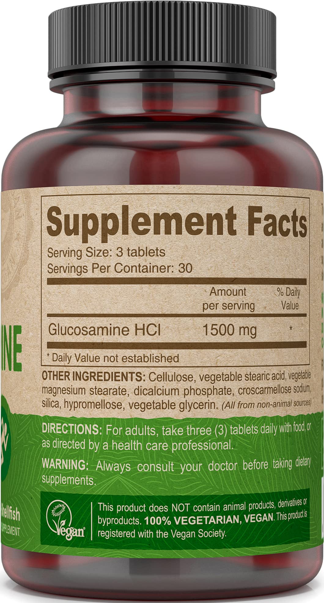 Allergen-free, non-shellfish vegan glucosamine claim